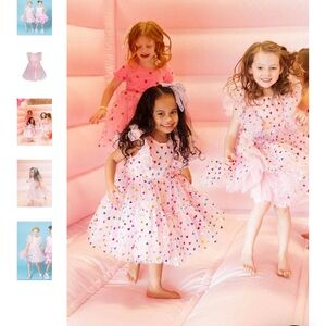 Foil rainbow heart sparkle pink tulle dress